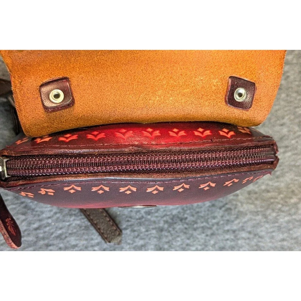 Hand Tooled Leather Owl Crossbody Purse Boho Hippie Festival Shoulder Bag Vtg
